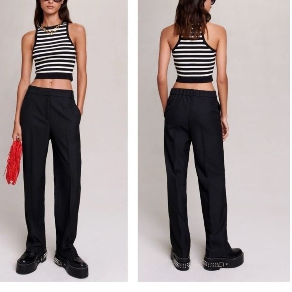 NWT MAJE Oversized‎ Pleat Front Suit Trousers Women's XL Black